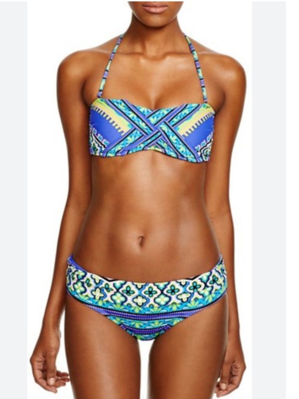 Trina Turk Shangri La Bandeau Top Shirred Hipster Bikini Set – Size 8